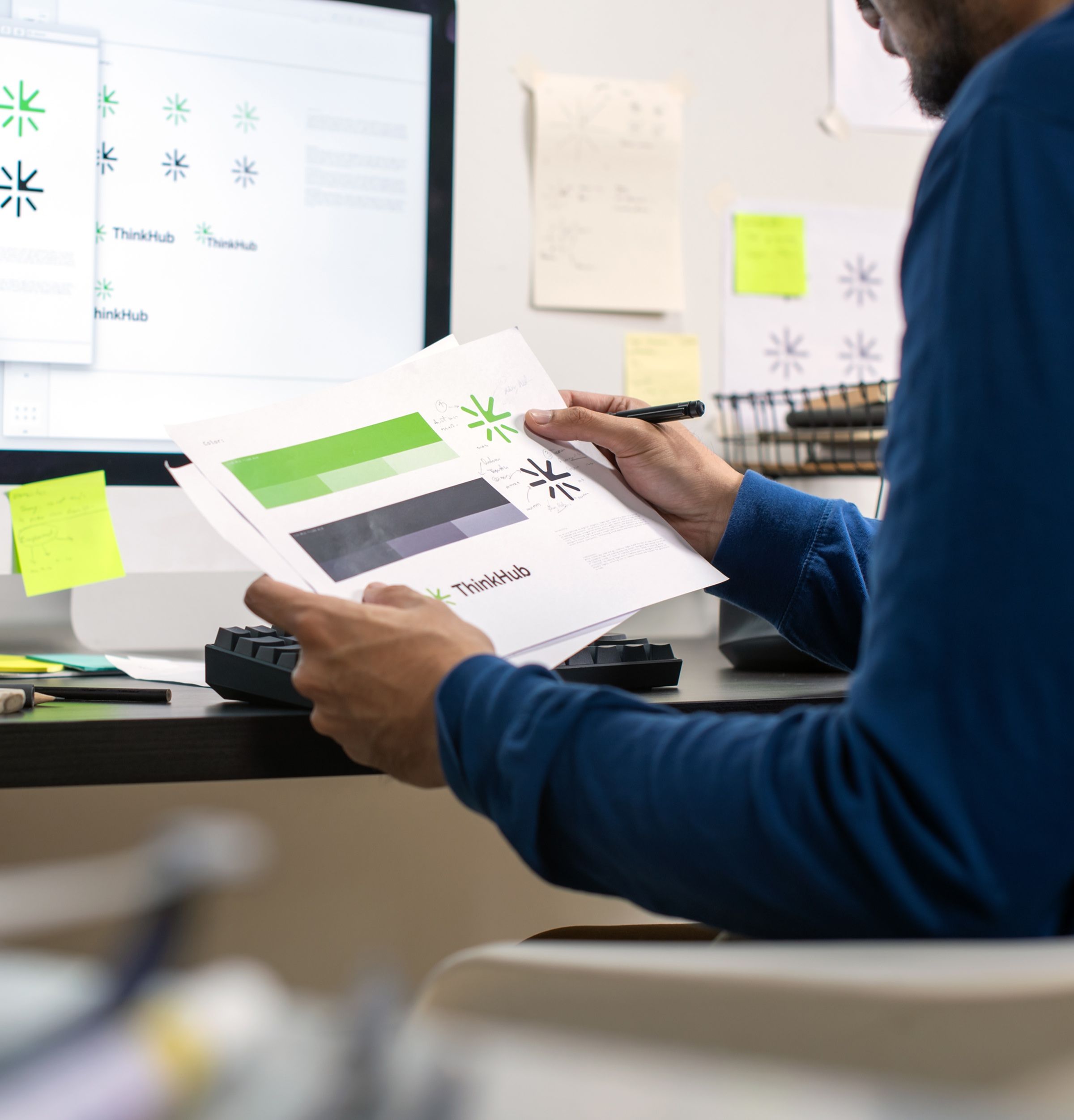 Person reviewing orders and invoices